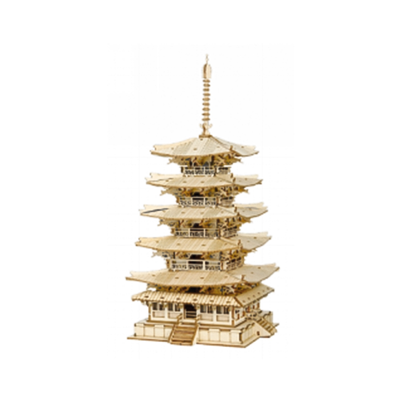 Pagoda de cinco pisos, modelo antiguo de madera, serie DIY de edificios antiguos