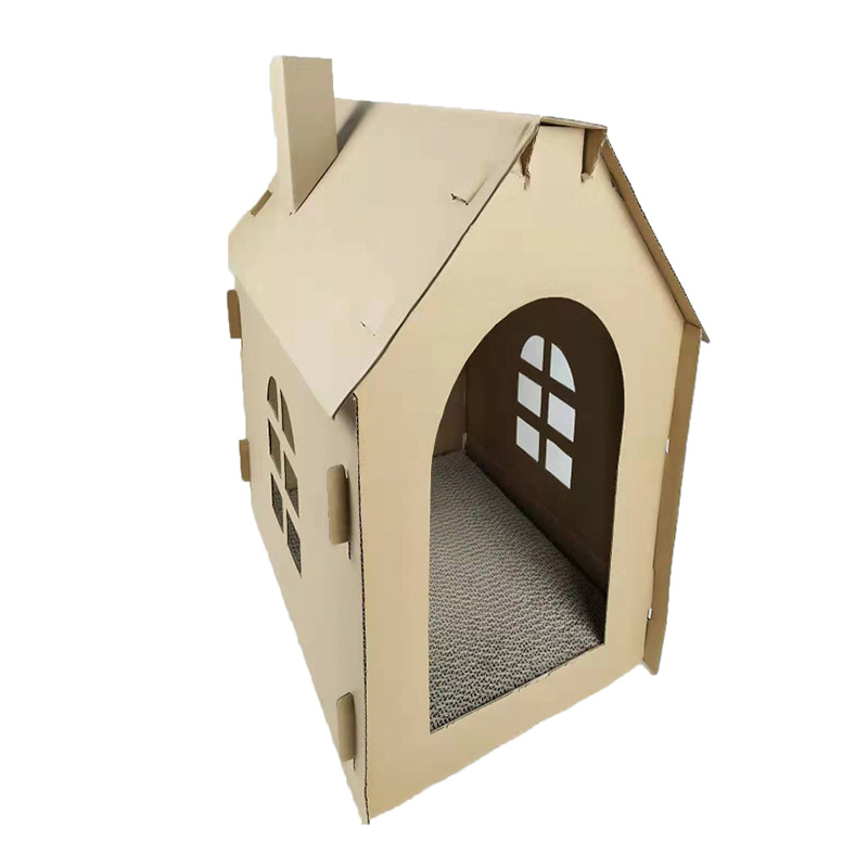 Casa acogedora para gatos que se puede pintar con rascador, hecha de cartón corrugado, ideal para gatos, gatitos y animales pequeños