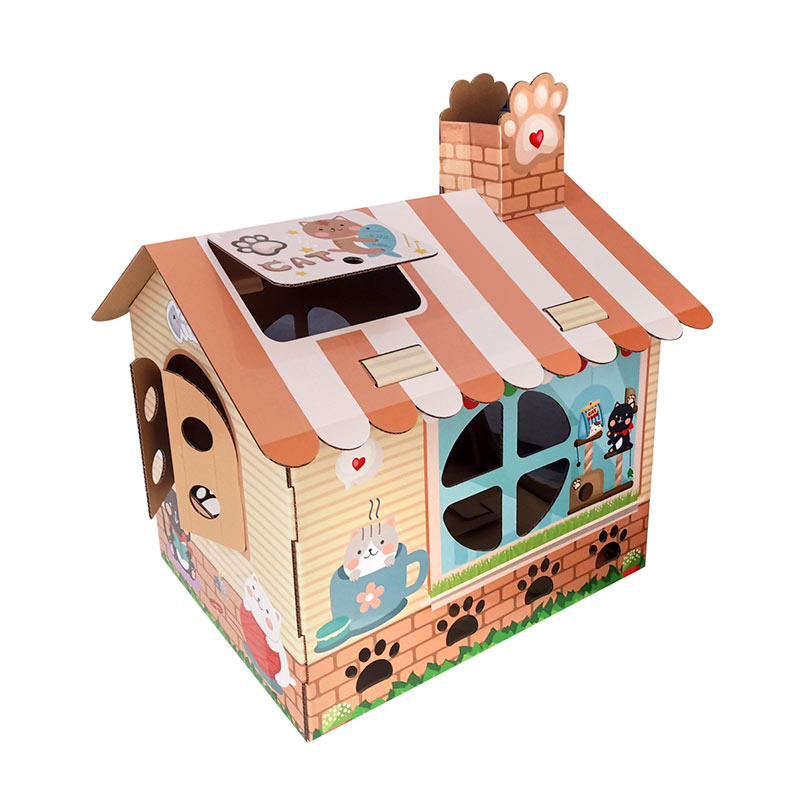 Cat House Scratcher Pad Cat Bed Scratching Board con Catnip 2 en 1 Caja de cartón Toy Cat Furniture Cave Condo Cube Juguetes para gatos de interior Regalos para gatitos/Conejo