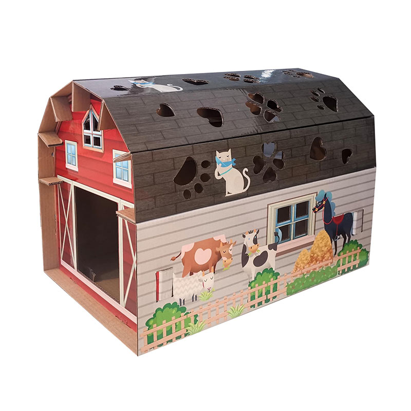 Casa para gatos con almohadilla para rascar, hecha de cartón corrugado, después de que el gatito rasca el tablero, juega a la casa con una puerta en forma de gatitoIdeal para gatos, gatitos y animales pequeños