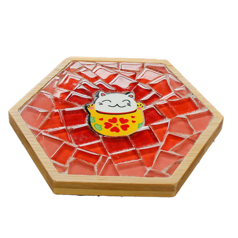 Nuevo mosaico de cristal DIY posavasos hexagonal hecho a mano madera gato de la fortuna cartón colorido Ins decoración del hogar