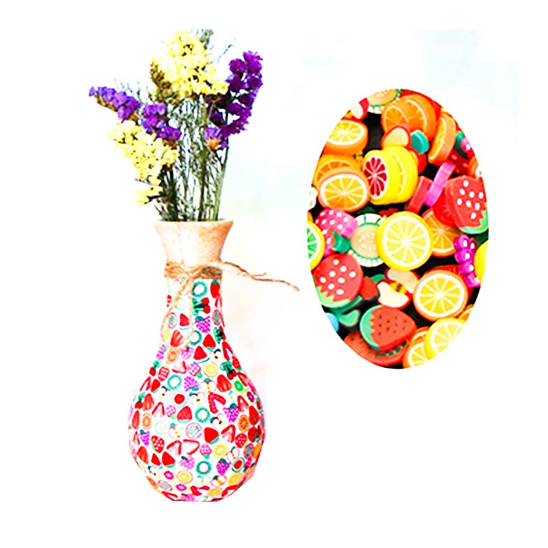 Florero artesanal de arcilla polimérica Estilo mosaico Floral Sonrisa Diseño de frutas de Navidad Regalo creativo Decoración para el hogar Tamaño pequeño grande Flor artificial Flor fresca