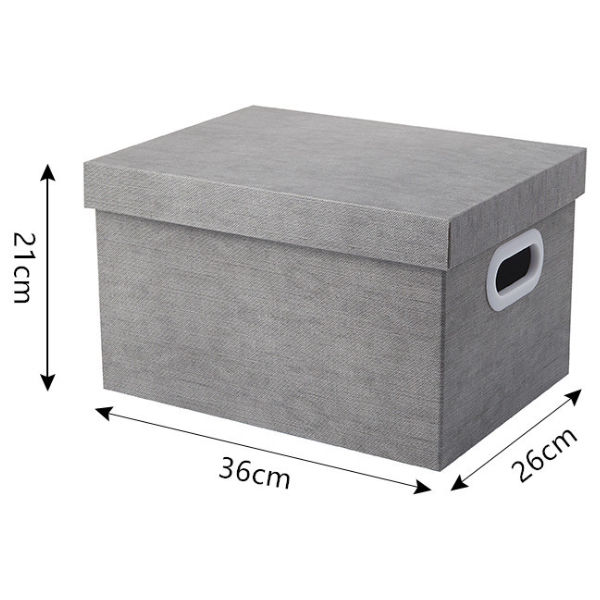 Caja de Banqueros Imitada Textura Lino Gris con tapa elevable y asas protectoras caja de almacenaje de papel kraft reciclable de diferentes medidas