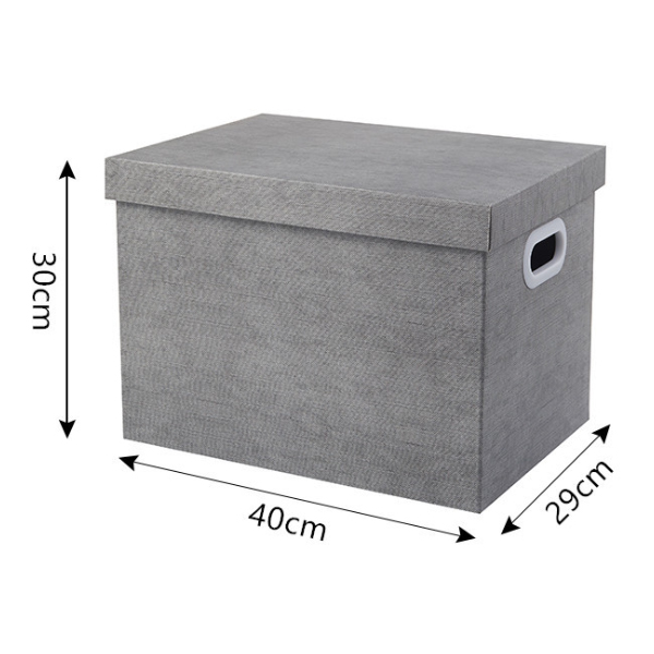 Caja de Banqueros Imitada Textura Lino Gris con tapa elevable y asas protectoras caja de almacenamiento de papel kraft reciclable de diferentes tamaños