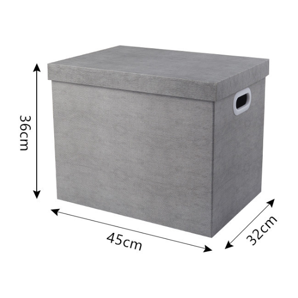 Caja de Banqueros Imitada Textura Lino Gris con tapa elevable y asas protectoras caja de almacenamiento de papel kraft reciclable de diferentes tamaños