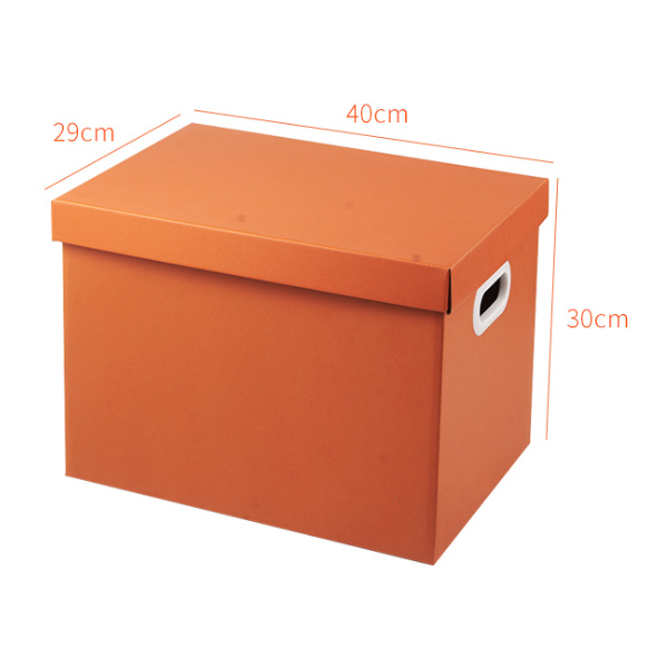 Caja Bankers color Naranja Crepúsculo con tapa elevable y asas protectoras caja de almacenaje de papel kraft reciclable de diferentes medidas