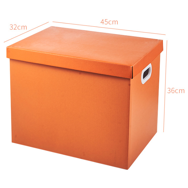 Caja Bankers color Naranja Crepúsculo con tapa elevable y asas protectoras caja de almacenaje de papel kraft reciclable de diferentes medidas