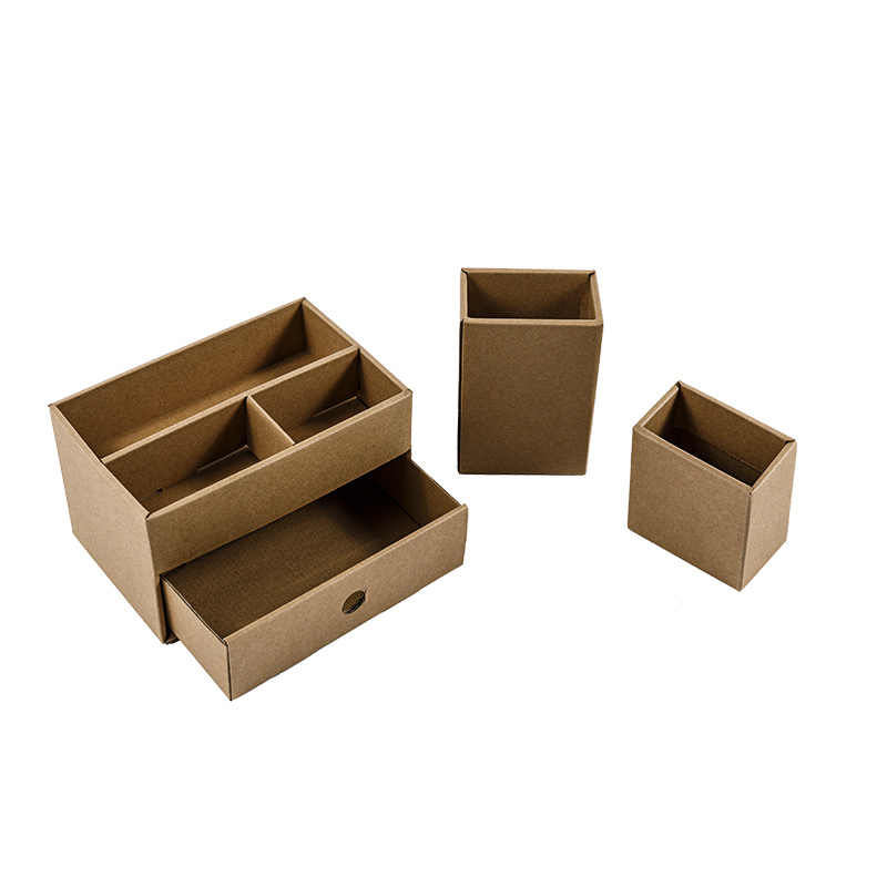 Caja de almacenamiento de escritorio multifuncional papel kraft ecológico color natural