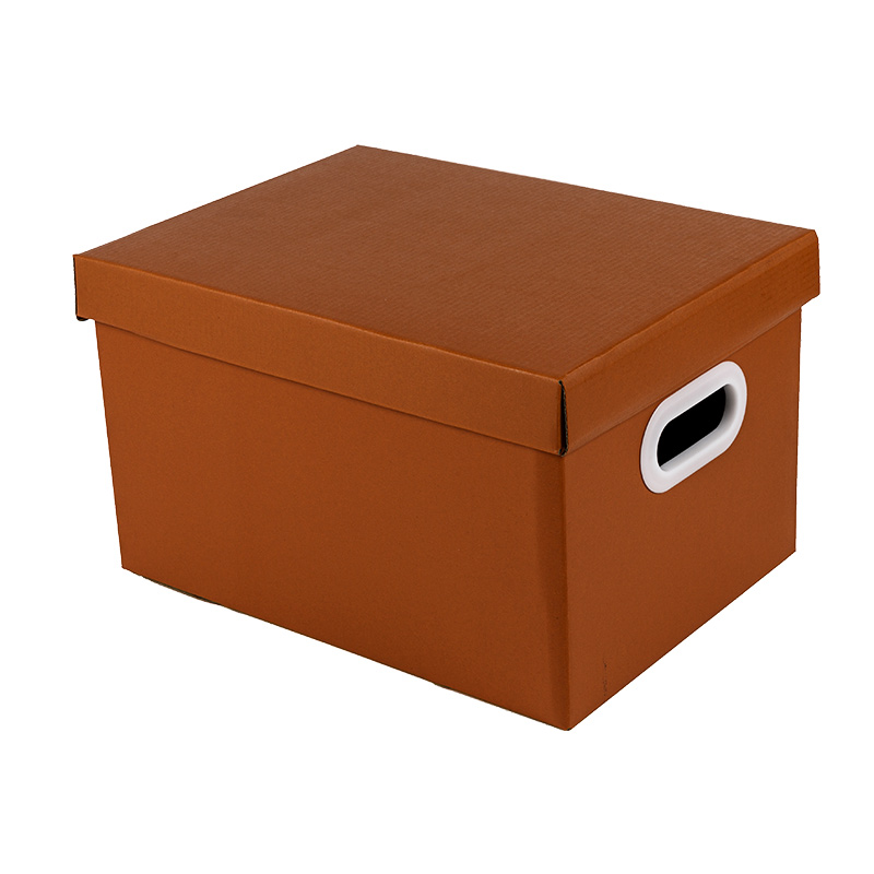 Caja Bankers color Naranja Crepúsculo con tapa elevable y asas protectoras caja de almacenaje de papel kraft reciclable de diferentes medidas