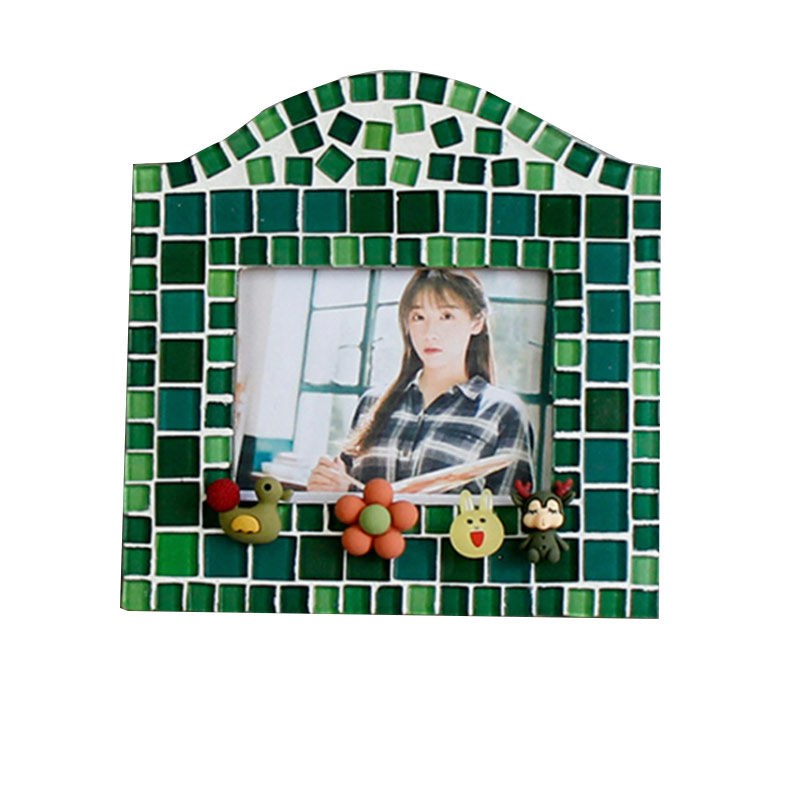 Marco de fotos de bricolaje de mosaico de madera Ins, recuerdo de decoración del hogar de cerámica, kits de artesanías familiares, diseño y forma modernos, con parche de flores, superventas