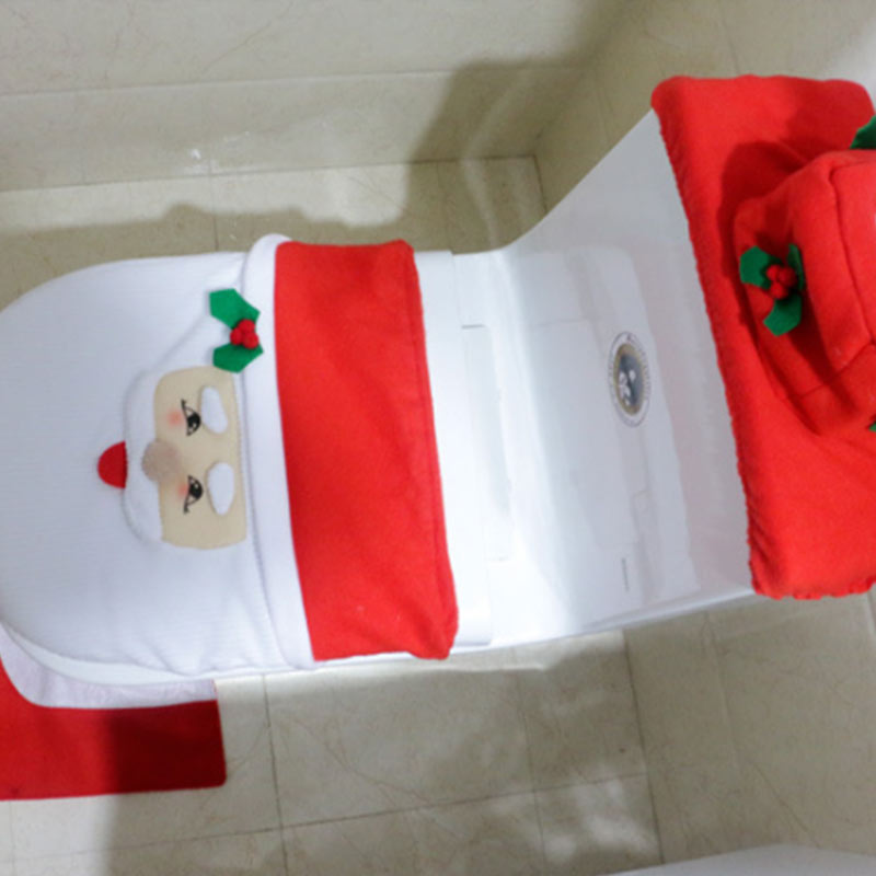 Funda de asiento de inodoro con diseño de Papá Noel, juego de tres para decoración navideña