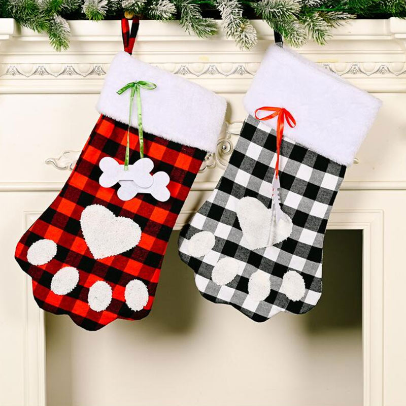 Calcetines de Navidad con forma de pata colgante estilo rejilla para regalos de Navidad