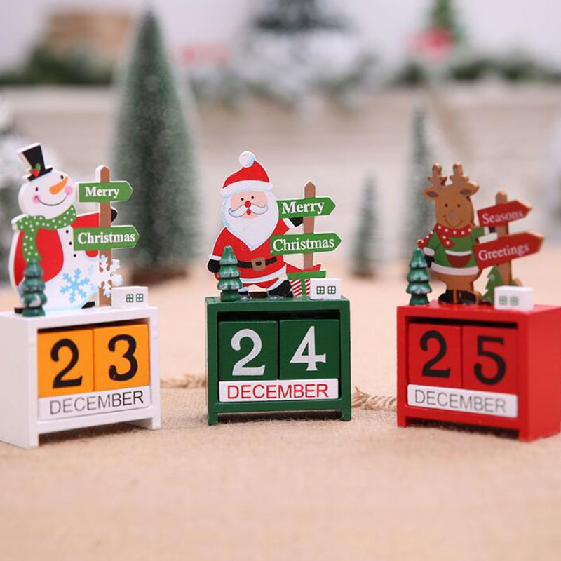 Calendario de Madera Tamaño Caja con Decoración de Personajes Navideños en la parte superior