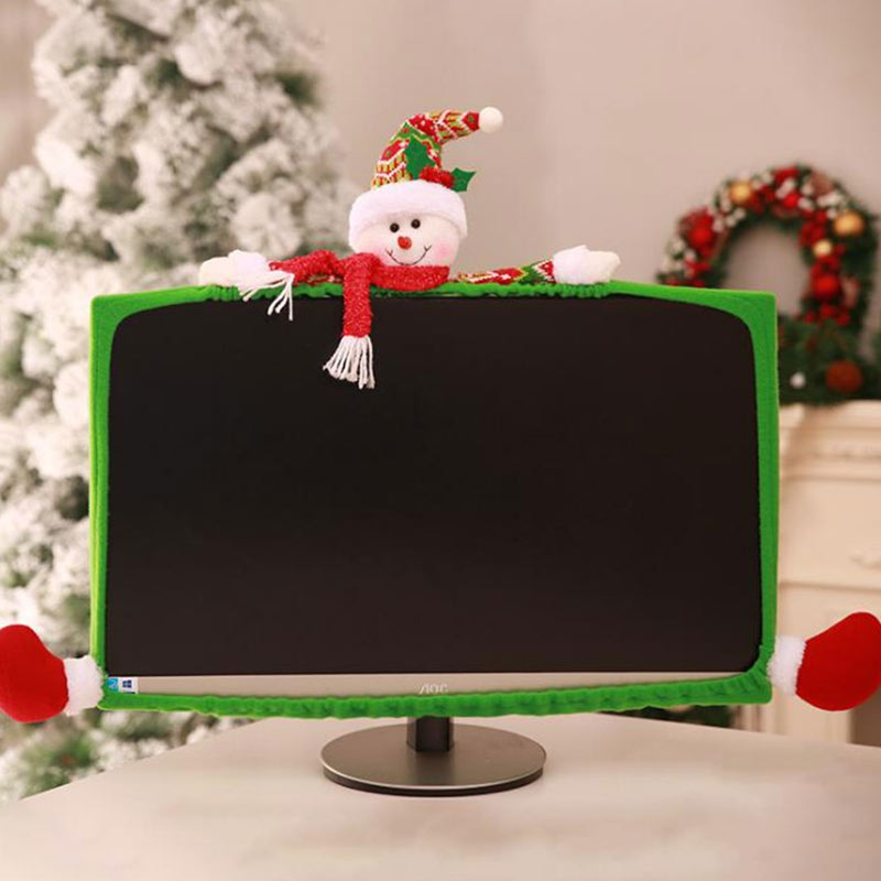 Cubierta de monitor de poliéster con decoración de muñeco de nieve en la parte superior para Navidad